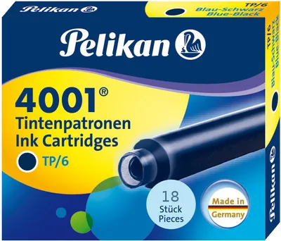 Produktbild von 18 Pelikan Tintenpatronen 4001® / Füllerpatronen / Farbe: blau-schwarz