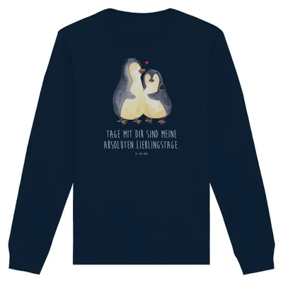 Produktbild von Mr. & Mrs. Panda Bio Baumwoll Pullover Pinguin umarmen Größe S - French Navy - Geschenk, Jahrestag, Sweatshirt, Hochzeitstag, Liebe, Pulli, Sweater, Verlobung