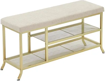 Produktbild von Schuhbank mit Polster Sitzbank Flur Metall 100x32x48 cm gold