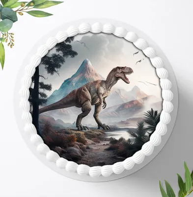 Produktbild von Für die Geburtstags Torte ein Tortenaufleger, Zuckerbild mit dem Motiv: Dinosaurier, Essbares Foto für Torten, Fondant, Ø 20cm, 1199z