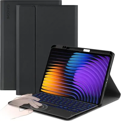 Immagine prodotto di Custodia con tastiera per Xiaomi Mi Pad 7/7 Pro da 11,2 pollici (2025), dotata di touchpad, illuminazione a 7 colori, removibile, colore nero