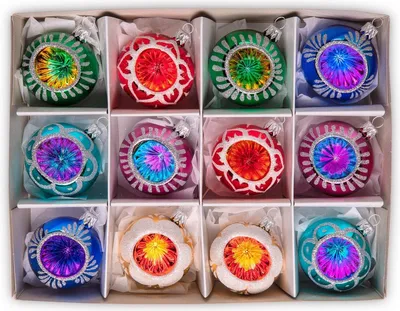 Immagine prodotto di Palline di Natale vintage e retrò, 12 pezzi, 6 cm, in vari colori, fatte a mano