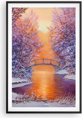 Produktbild von Gerahmtes Poster - Schwarzer Rahmen - Brücke Schnee Wald - 61x91,5 cm - Wand Bild - Wanddeko - Wandbilder - Kunstposter - Wandposter - Bilderrahmen - Bilder - Kunstdruck - P2BPA61x91-4545