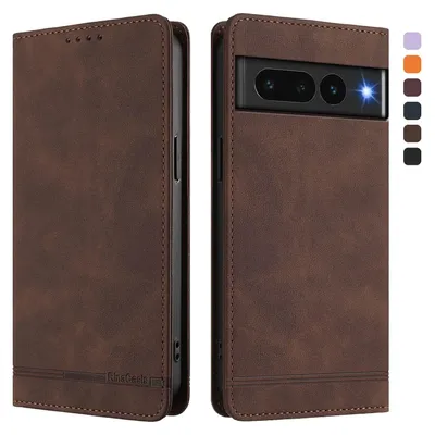 Image de Étui pour Google Pixel 7 Pro, étui rétro en cuirPolyuréthaneavec support et fentes pour cartes Marron