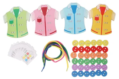 Produktbild von Schnürspielzeug aus Holz, Kleidungsstil, Feinmotorik, Farbwahrnehmung, sicheres Einfädeln für Kleinkinder für die frühe Bildung