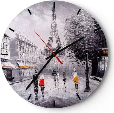 Produktbild von Wanduhr - Rund - Glasuhr - Architektur Paris Eiffle Frankreich - 30x30cm - Schleichendes Uhrwerk - Lautlos - zum Aufhängen bereit - Dekoration Modern - Wanddekoration aus Glas - C3AR30x30-2961