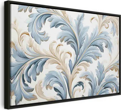 Produktbild von Italienischer Leinwand Leinwandbild - Baroque Ornaments in Light Cream-Blue Hues 90x60 cm Muster f-H-10011-b-a