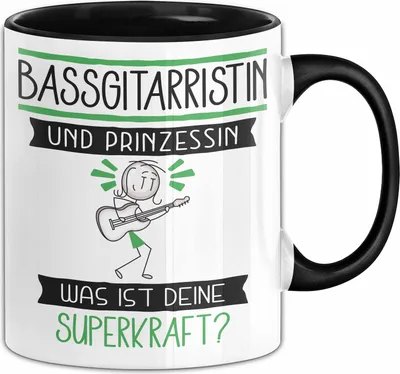 Produktbild von Bassgitarristin Und Prinzessin Tasse Geschenk Für Eine Bassgitarristin Geburtstag Was Ist Deine Superkraft (Schwarz)