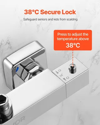 Image de Robinet de douche VEVOR avec thermostat Thermostat de douche avec serrure de sécurité 38 °C, robinet de douche Robinet de baignoire (2 trous), vannes de régulation de température pour salle de bains Camping-car Hôtel Chrome-Argent