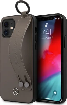 Image de Mercedes-Benz Apple iPhone 12 Mini Coque arrière marron - Cuir véritable - Dragonne