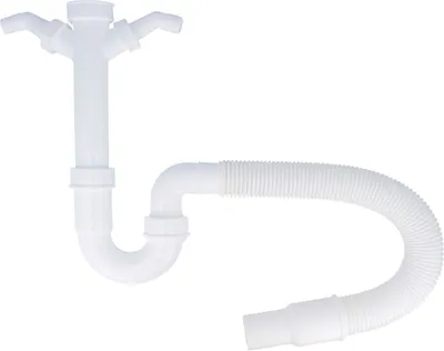 Produktbild von tecuro Ablaufgarnitur 1 1/2 Zoll, flexibel, kürzbar, 50 cm, 200 mm / Ø 40 mm, 2 Geräteanschlüsse für Wasch- und Spülmaschine, PP, weiß