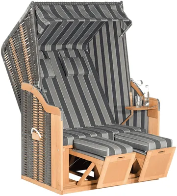 Produktbild von Müsing Strandkorb Sunny Smart Rustikal 50 Plus anthrazit, gestreift, anthrazit Kunststoff, Holz, 7-teilig