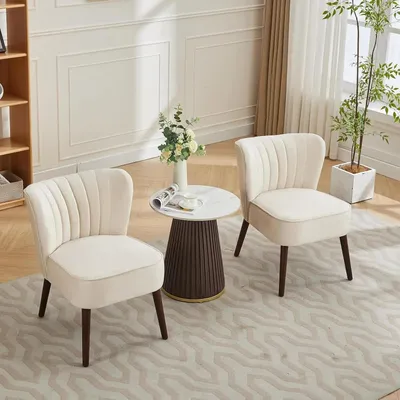 Image de Fauteuil de relaxation ergonomique - Fauteuil individuel sans accoudoirs - Design épuré - Support lombaire - Rembourré - Structure en bois - Convient pour salon, chambre à coucher, bureau - Blanc