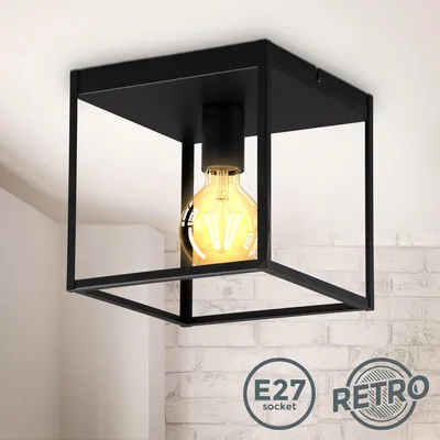 Immagine prodotto di B.K.Licht I Plafoniera a gabbia a 1 fuoco I Presa I E27 I metallo I nero opaco I gabbia I plafoniera