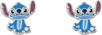 A pair of Stitch character earrings on a white background.