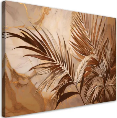 Immagine prodotto di Quadro su tela Foglie di palma Sepia Oro Marmo 120x80 Feeby Beige quadro per la parete pronto da appendere