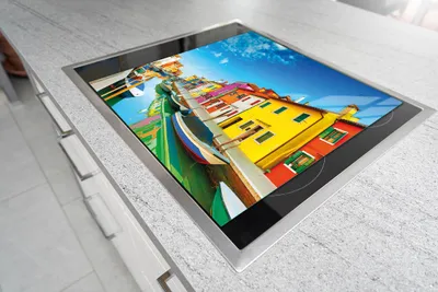 Produktbild von Hygienisches Glas-Schneidebrett 52x40 cm Bootsdesign mit rutschfesten Gummifüßen