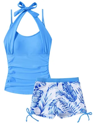 Image de Maillot de bain pour filles - 2 pièces - Tankini avec bretelles - Short de bain imprimé - Bretelles réglables - Matière respirante - Coupe confortable