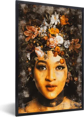 Produktbild von MuchoWow® MuchoWow® Gerahmtes Poster Frauen - Blumen - Farbe 40x60 cm - Poster mit zchwarzem Bilderrahmen - Papierdruck - Wandbilder
