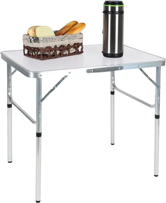 Produktbild von Relaxdays Campingtisch, klappbar, höhenverstellbar, HxBxT:70x75x55 cm, Aluminium, MDF, wetterfest, Gartentisch, weiß
