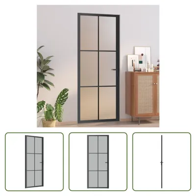 Produktbild von The Living Store Innentür 83x201,5 cm Schwarz Mattglas und Aluminium