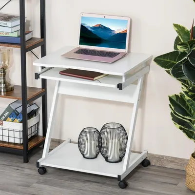 Produktbild von Sweiko Schreibtisch Computertisch kompakt mit Tastaturablage 60 x 48 x 73cm Weiß