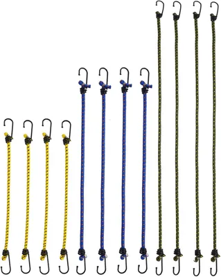 Zdjęcie produktu dla Elastyczne gumy z haczykami, zestaw 12 sztuk, o długościach 30 cm, 40 cm i 60 cm, do mocowania namiotu