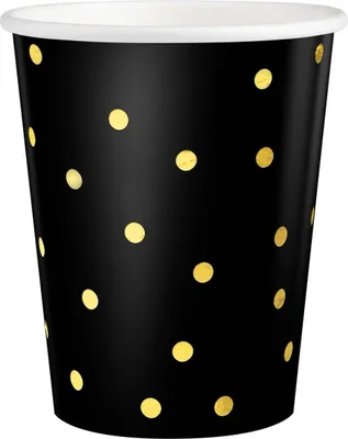 Obrázek produktu pro Papírové kelímky černé se zlatými puntíky, 200 ml 6 ks.