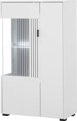 Produktbild von LIVOJO M17 Wohnzimmer Vitrine halbhoch rechts 75 x 125 x 38 cm Weiß Matt & Schwarz