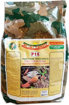 Produktbild von Re del Canto, P18, 1 Packung à 3kg, Futter für insektenfressende Vögel, Weichfutter für Köder, hohe Energie, Mahlzeit für Nachtigall, Amsel, Drossel, Lerche, 1 Packung à 3kg, 3 kg