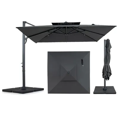 Obrázok produktu pre Slnečník COSTWAY 300 x 300 cm, hliníkový výklopný slnečník s dvojitou strechou a kľukou, otočný o 360°, štvorcový záhradný slnečník, trhový slnečník, terasový slnečník, antracitová farba