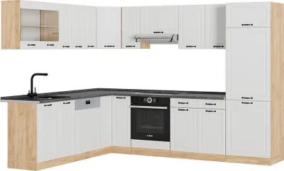 Produktbild von Eckküche Vicco R-Line Weiß Landhaus/Goldkraft Eiche 287 x 46 cm ohne Arbeitsplatte, Model 53644