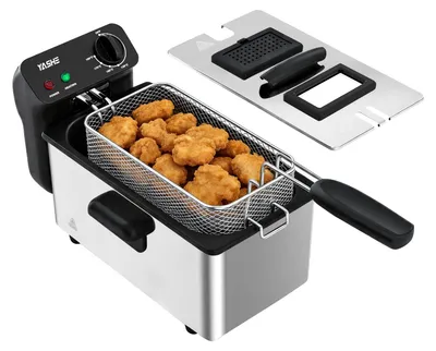 Obrázok produktu pre YASHE fritéza z nehrdzavejúcej ocele DF-301A, objem 3 l, výkon 2000 W, s priehľadným okienkom, strieborná farba