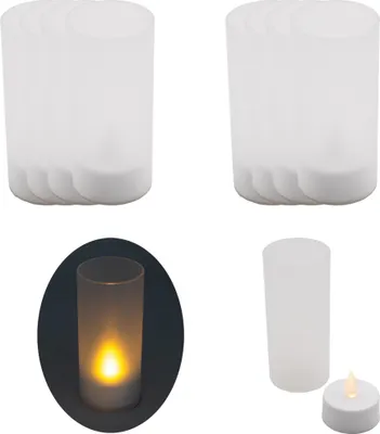 Produktbild von 8x LED Windlicht Teelicht Kerze Batterie Glas Timer Warmweiß Kerzenhalter Flackernd