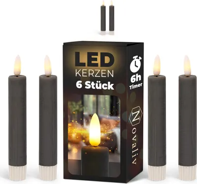 Produktbild von Stabkerzen LED mit Timer GRAU 8 Stück Indoor 6 Stunden ECHTWACHS 15cm Höhe für Kerzen 2,2cm Durchmesser 2 AAA Batterien notwendig LED Stabkerzen 4er Set GRAU (zwei Mal) bewegliche Flamme Licht