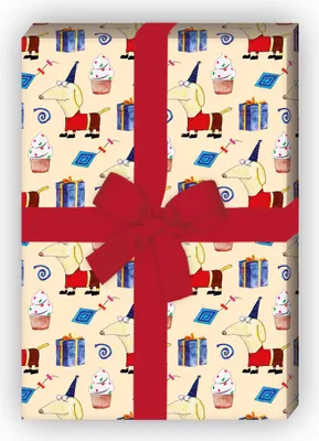 Produktbild von Lustiges Geburtstag Geschenkpapier mit Party Dackel, beige - G11676, 32 x 48cm