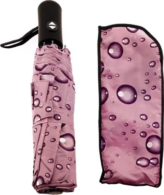 Produktbild von Stilvoller Taschenschirm mit Schutzhülle und Regentropfendesign – kompakt & robust Rosa