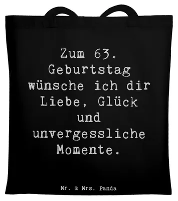 Produktbild von Mr. & Mrs. Panda Schultasche Spruch 63. Geburtstag Liebe Glück Momente - Schwarz - Geschenk, kreative Geschenkideen, festivaltasche, Tote Bag, Glückwünsche zum, Tasche