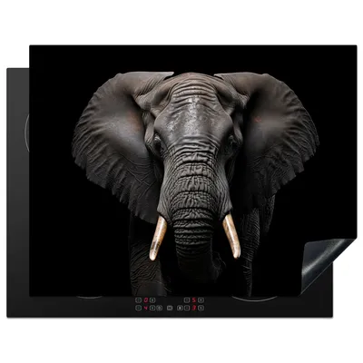 Produktbild von KitchenYeah© Herdabdeckplatte Elefant - Porträt - Schwarz - Tier , 77x59cm, Küche Deko, Glaskeramikkochfeld Herdabdeckung, Abdeckplatte fùr Kochfeld