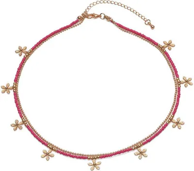 Produktbild von Unique Halskette für Damen pink mit Blüten MOK0012