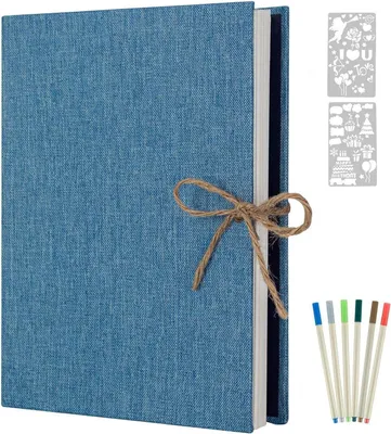 Zdjęcie produktu dla AIOR Samoprzylepny Album Fotograficzny Lniany Scrapbook 60 Białych Stron Retro Fotoksiążka Niebieski