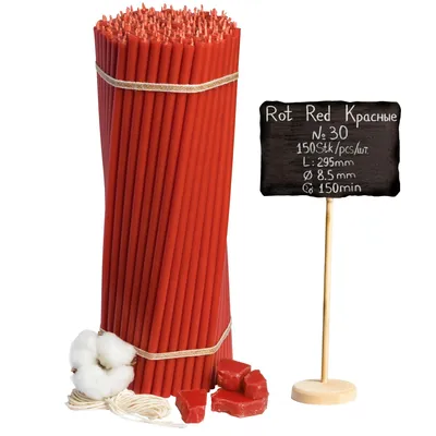Zdjęcie produktu dla Kościelne czerwone świece z wosku pszczelego №30 150 szt - 2 kg