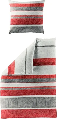 Produktbild von JACK by Bierbaum Biber Bettwäsche 2 tlg. 135x200cm Paisley Ornamente Streifen Grau Silber Rot Blau, Farbe:Rot