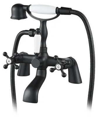 Badewannenarmatur mit Handbrause, viktorianisch, schwarz, 1/4-Drehung