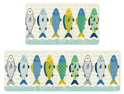 Produktbild von Set aus 2 Küchenmatten mit Fischdruck und rutschfester Unterlage
