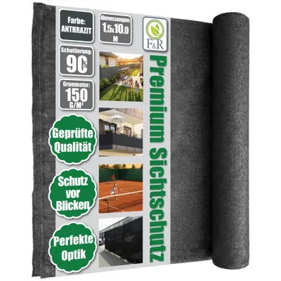 Produktbild von Zaunblende 1,5x10m Sichtschutz 150g/m² Schattiernetz Windschutz Staubschutz Sonnenschutz Gewebe Netz Tennis Netz anthrazit