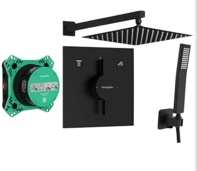 Produktbild von Hansgrohe Ibox 2 Grundkörper + DuoTurn E Schwarz 2-Wege Mischer + Kreabad Handbrause Duschkopf Set