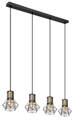 Produktbild von Globo Lighting Hängeleuchte Metall schwarz matt, Metall altmessing, Metallgeflecht schwarz matt, Kabel PVC Schwarz, LxBxH: 720x130x1200mm, exkl. 4x E27 40W 230V