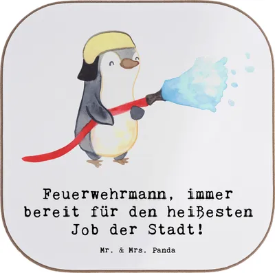 Produktbild von Mr. & Mrs. Panda Untersetzer Tasse Feuerwehrmann Held - Weiß - Geschenk, gläseruntersetzer, für Gläser, Getränkeuntersetzer, Anerkennung, kreative Geschenke, Beruf