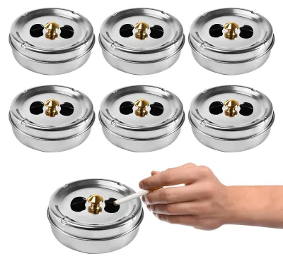 Productafbeelding van RVS asbakken met deksel - Windbestendig voor binnen- en buitengebruik - 6 stuks, diameter 11 cm